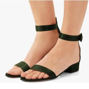 FSJ Green Ankle Strap Sandal Open Toe Chunky Low Heel Comfortable Walking Shoes